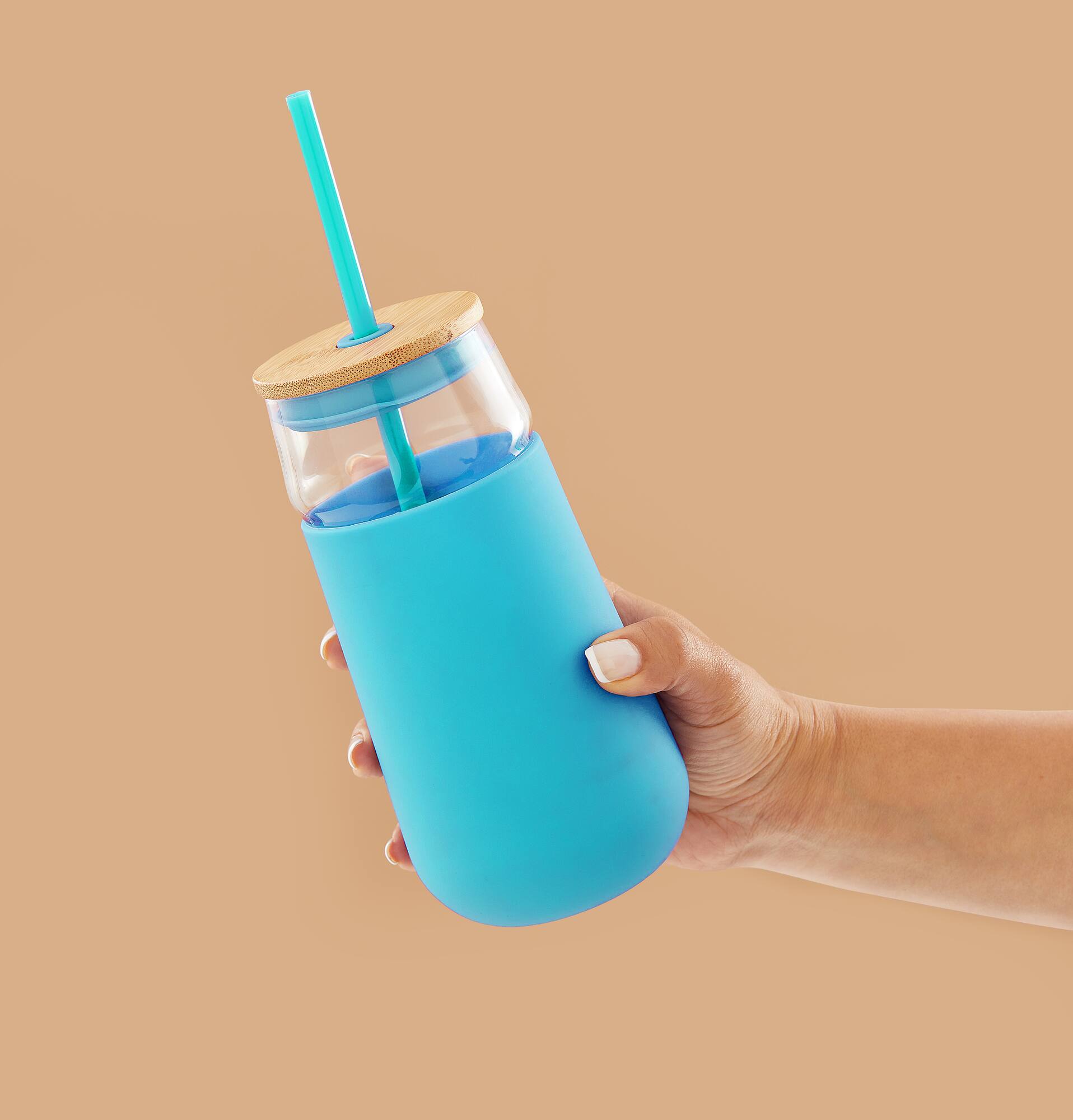 JoyJolt® 20oz. Glass Tumbler with Straws & Silicone Sleeve